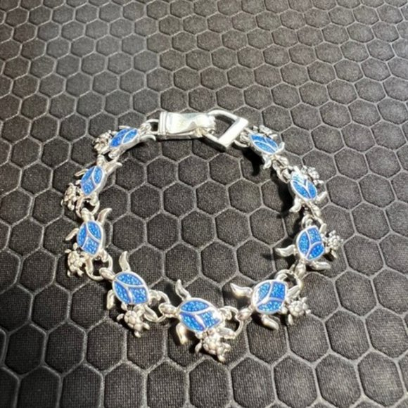 Venice By The Sea Jewelry Jewelry - Turtle Bracelet with Babies Blue and Silver 18K White Gold Plated